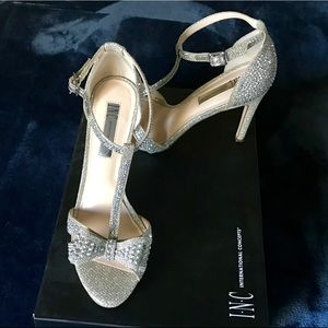 INC Ressie Champagne T-strap bridal heels 7